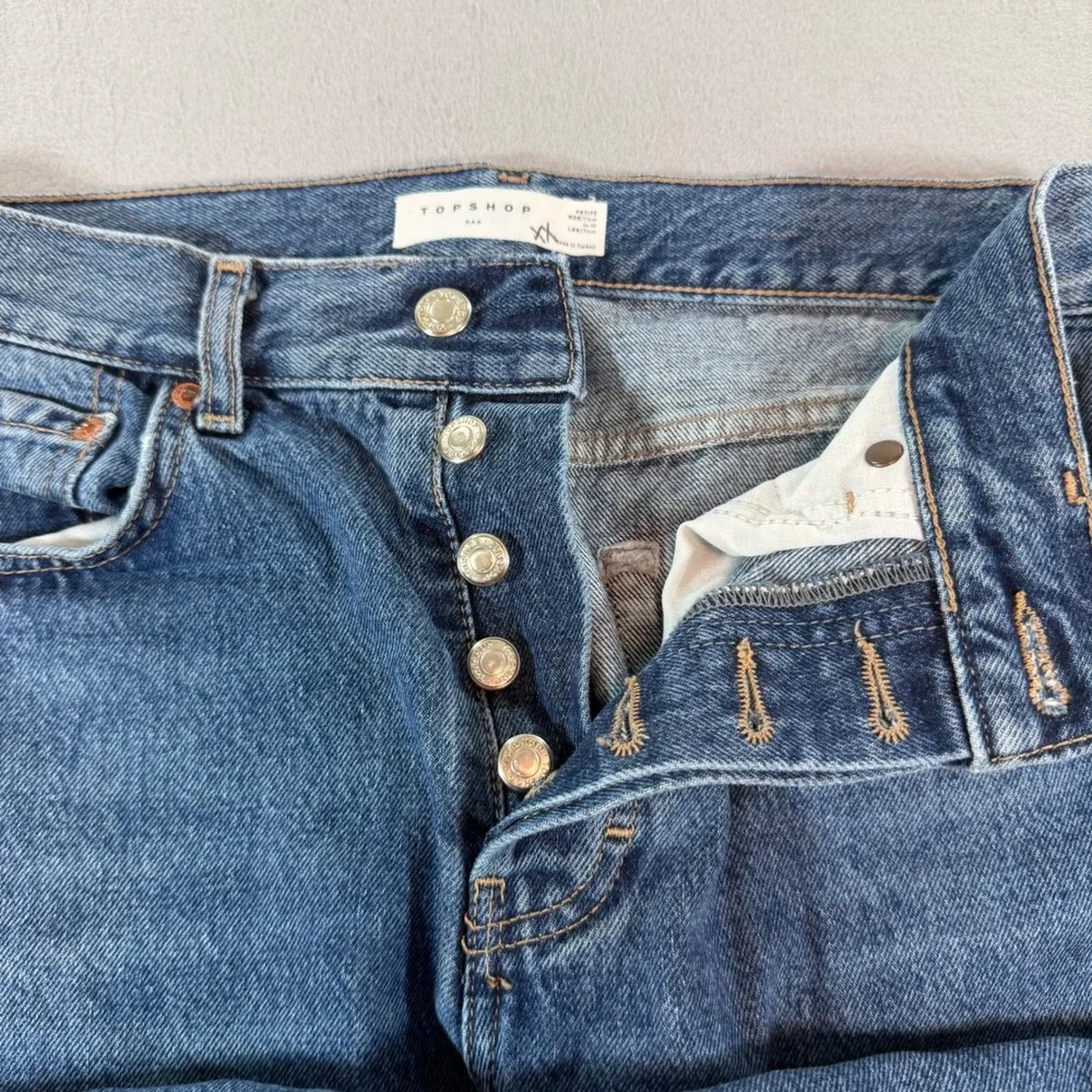 Topshop Dad Jeans 28 – High Rise Distressed Boyfriend Medium Wash Straight Denim